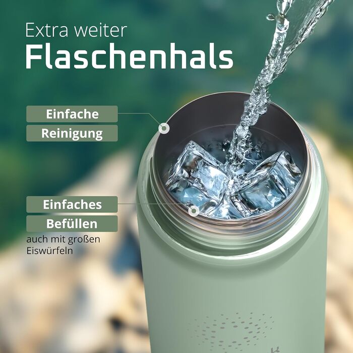 Фляга ACTIVE FLASK з нержавіючої сталі з трубочкою (3 кришки), BPA-free, не протікає, підходить для газованої води - спортивна пляшка, термопляшка, ізотермос, фляга для дітей, чай (680 мл, Sage)