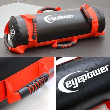 Мішок для тренувань EyePower 20 кг з 4 гантелями (заповнений піском) - 6 ручок, для дому, преміум якість, чорно-червоний