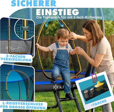 Трамплін KESSER® Outdoor для дітей та дорослих, діаметр 244/305/366/427 см, з сертифікатом GS, безпечне сітко, сходи, захисний борт, подушки на стійках (блакитний)