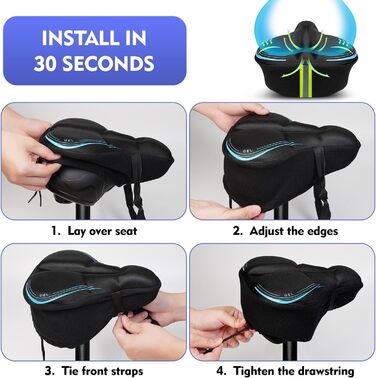 Покриття на велосипедне сідло, водонепроникний чохол для сідла, 27.5 * 23.5 см, м'яке сідло з відбиваючими смугами, підкладка для електровелосипеда, тренажера, спінбайка, блакитне