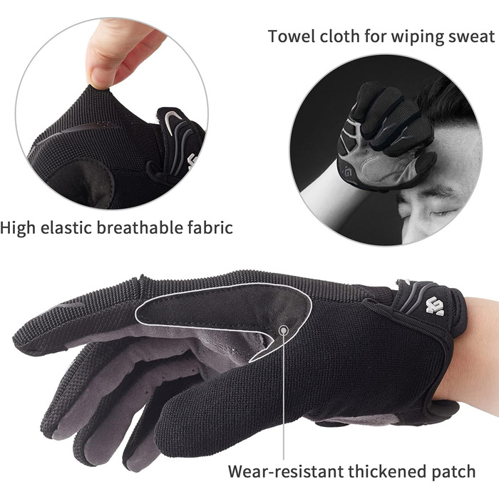 Велосипедні рукавички Vollfinger для чоловіків та жінок з сенсорним екраном, MTB, з гелевою підкладкою, чорні