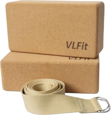 VLFit екологічний набір для йоги: 2 коркові блоки та ремінь з бавовни, натуральний корок, екологічне виробництво