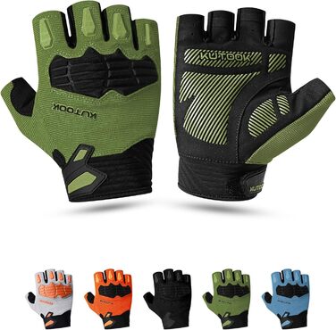 Велосипедні рукавички KUTOOK MTB для катання літом. Рукавички з захистом долоні 5 мм, сенсорний екран, дихаючі. Розмір M, колір зелений