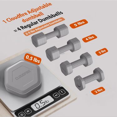 Регульовані гантелі 2 шт. в наборі, 4 в 1, гантелі з вільними вагами, гантелі для жінок вдома, набір гантелей 2.3 кг з неслизькою ручкою для домашнього спортзалу, тренувань та фітнесу, сірий колір