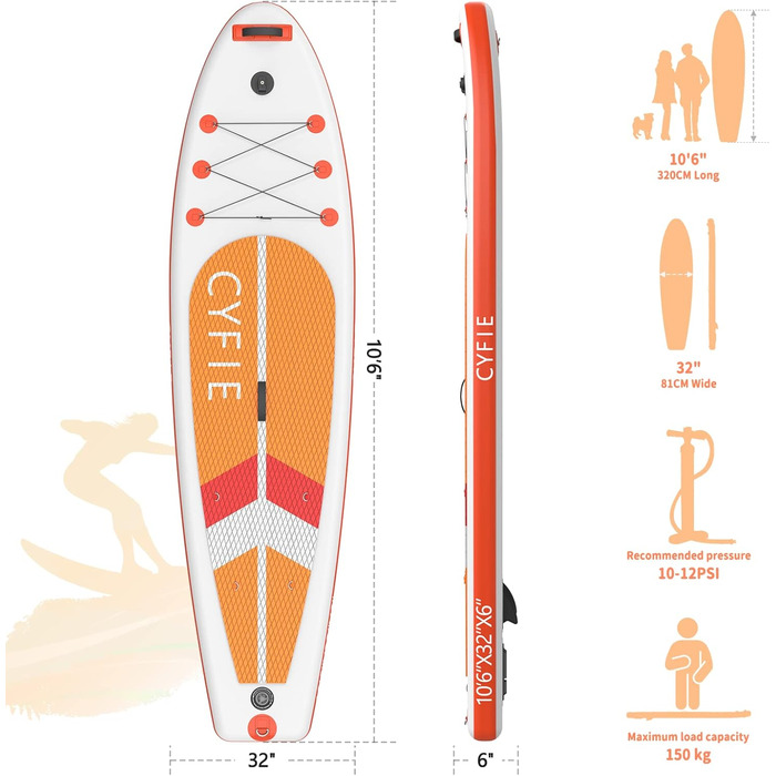 Надувна SUP-дошка CYFIE 320x81x15 см, комплект аксесуарів, сидіння для каяка, для дітей і дорослих, максимальне навантаження 150 кг