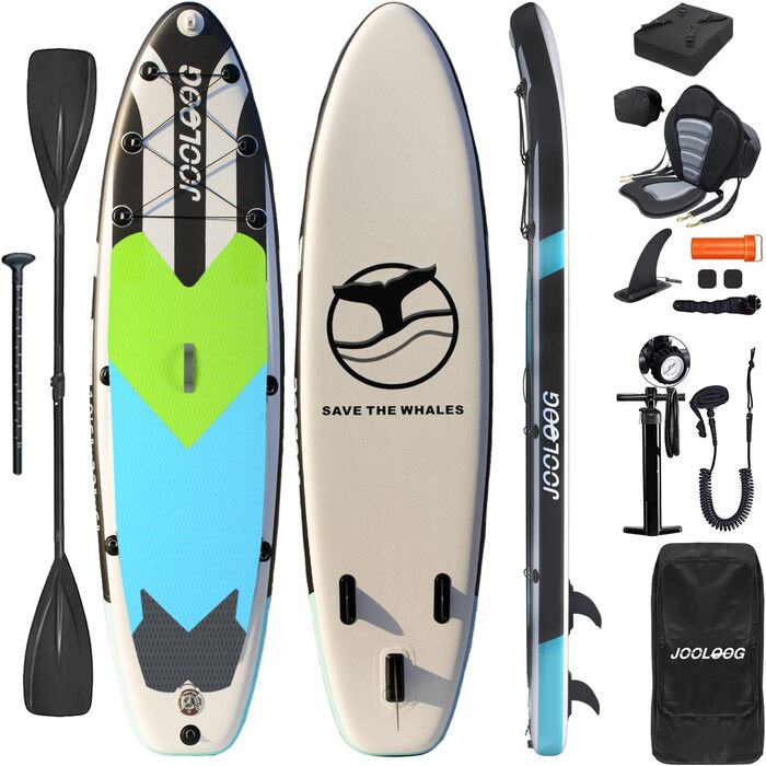 Надувний SUP-борд JOOLOOG Stand Up Paddle Board з сидінням для каяка, 320x81x15 см, чорно-синій