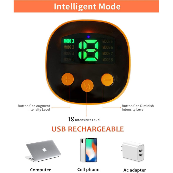 Електростимулятор для масажу стоп EMS, портативний масажер для ніг з USB, 8 режимів, 19 рівнів інтенсивності, для покращення кровообігу та зняття м'язового болю