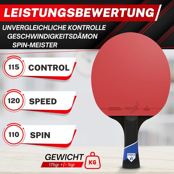 Набір ракетки для настільного тенісу DRAXX SPORTS 7 зірок | Професійна карбонова ракетка для контролю, обертання та потужності | Ультралегка, 175г | Губка 2мм & Високопродуктивний накладка