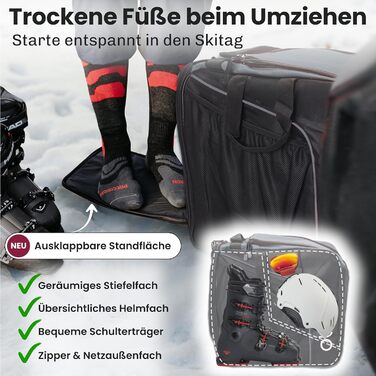 Набір мішок для лиж та лижних черевиків Otaro | Мішок для лиж на 1 або 2 пари | Регульований мішок для лиж, водовідштовхувальний, міцні блискавки, м'який ремінь, сірий. (2 пари лиж до 185 см) + мішок для лижних черевиків