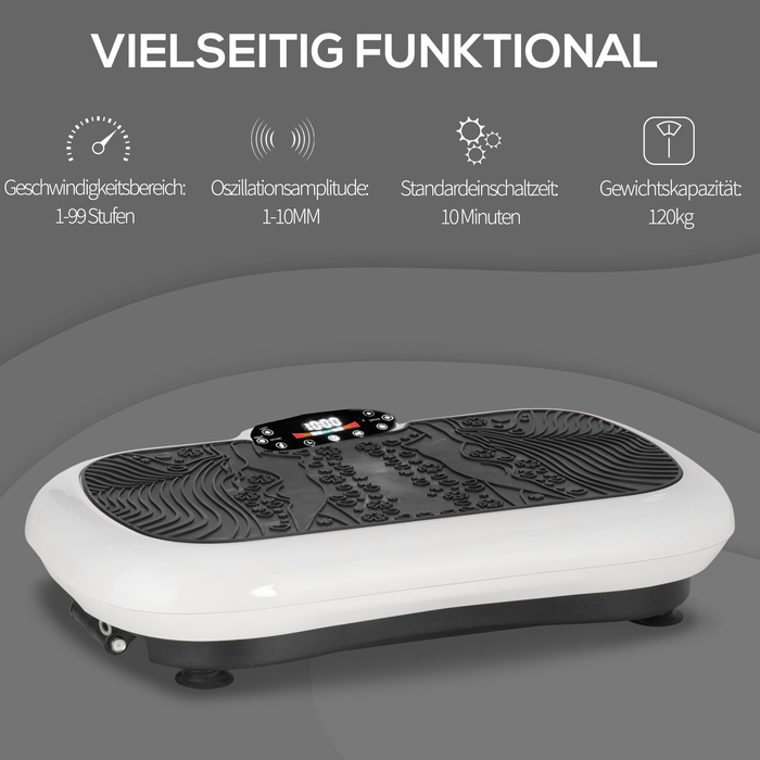 Тренажер HOMCOM Vibration Plate з 2 фітнес-гумками, 99 рівнями вібрації до 120 кг, для ефективного тренування всього тіла 200 Вт
