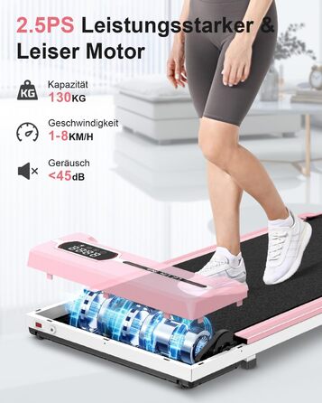 Ходьбова доріжка HomeFitnessCode - компактний електричний біговий тренажер для дому (рожевий)