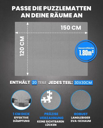 Набір захисних пазл-килимчиків для підлоги unycos (12/20/28 шт), 30x30x1 см, протиковзні мати для тренажерного залу, фітнесу та йоги, водонепроникні, сірі