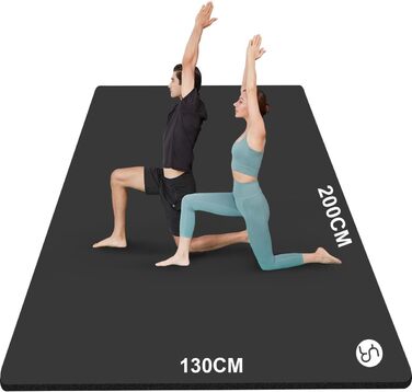 Йога мат XXL 200x130см: фітнес мат для йоги, фітнесу, занять з дітьми та для людей похилого віку. Товщина 20/15/10 мм, матеріал NBR, зелений/чорний колір