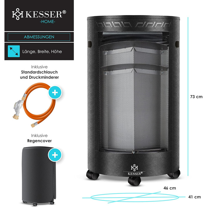 Газовий обігрівач KESSER® з керамічним інфрачервоним нагрівачем 4200 Вт (з газовим редуктором та шлангом) - газовий нагрівач, чорний