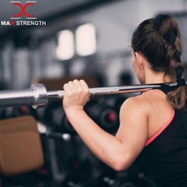 Гриф для штанги MAXSTRENGTH 1,2 м, 5,1 см, хромований, з пружинними замками, нековзна ручка, сталевий, для бодібілдингу, фітнесу, тренувань