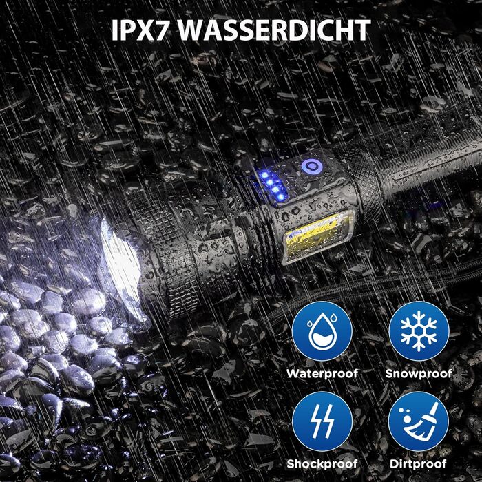 Тактичний ліхтарик Zeusfire LED, 2 шт., 100 000 люмен, 7 режимів, водонепроникний IPX7, для кемпінгу та туризму, чорний