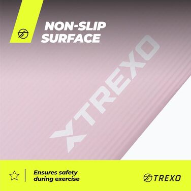 TREXO килимок для фітнесу NBR, рожевий, 183x61 см, 15 мм, з ручками