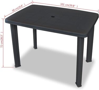 Садовий стіл vidaXL 101x68x72 см, пластик, антрацит, вуличний стіл для балкона та саду з отвором для парасольки