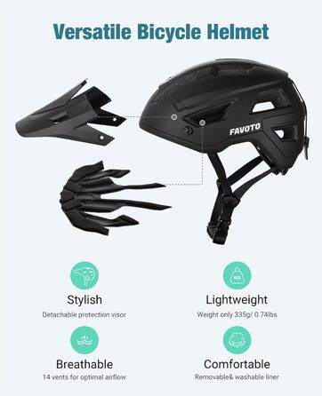 Велосипедний шолом Favoto для MTB і шосе з козирком, подвійна Inmould технологія, легкий, для чоловіків і жінок