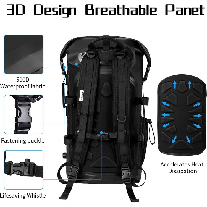 Водонепроникний рюкзак Dry Bag 35L для каякінгу та рафтингу (Чорний)