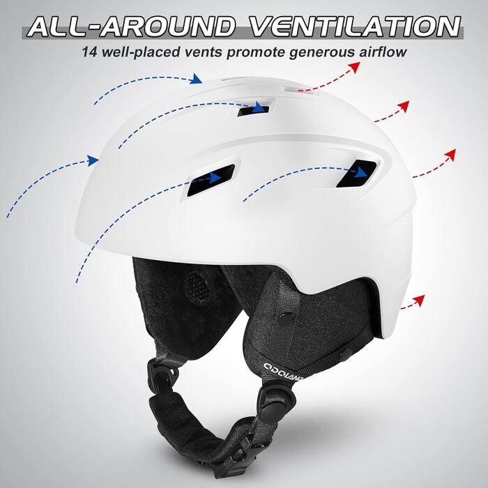 Шолом для лиж та сноуборду з маскою Odoland, білий, 52-55 см, захист UV 400, для жінок та чоловіків