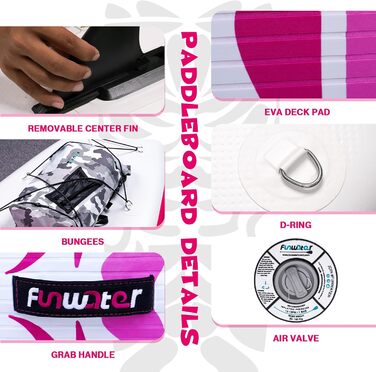 Надувний SUP-борд FunWater 10'6'-11'6' TIKI ROSA з аксесуарами: весло, насос, антиковзаюче EVA-покриття