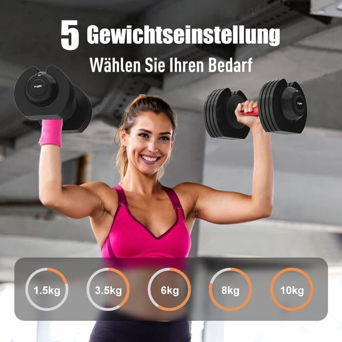 Регульовані гантелі Newpower Fitness 20 кг, 5 рівнів ваги, компактні для тренувань вдома, для чоловіків та жінок