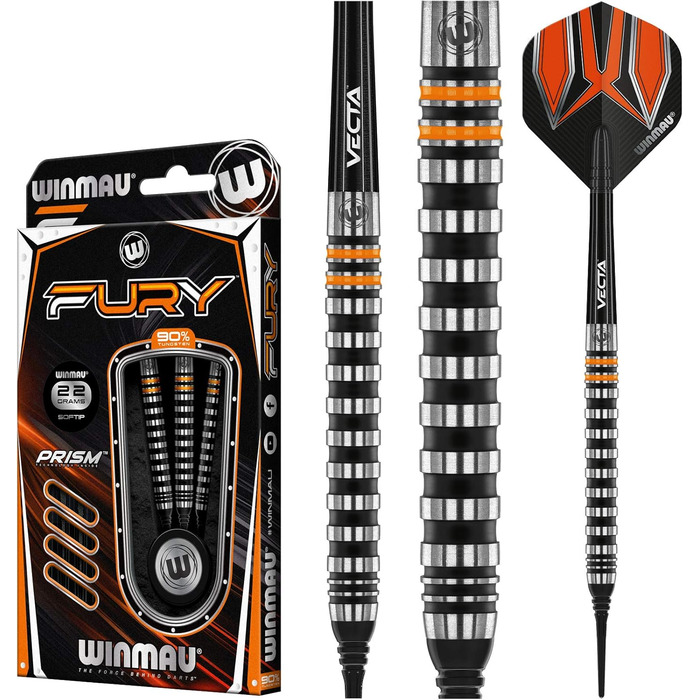 Дартс набір WINMAU Fury 18-20 г, вольфрамовий, Softip, з призмовими опереннями та Vecta-шафтами