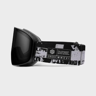 Лижна маска для сноуборду та гірських лиж Siroko GX, унісекс, з UV400, антифог-покриттям та захистом від подряпин, чорно-сіра
