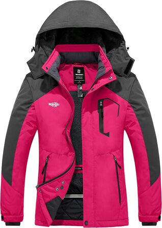 Жіноча куртка Wantdo для гірського хайкінгу та походів, водонепроникна вітрозахисна куртка-вітрівка з капюшоном, тепла з підкладкою, рожево-рожевий колір, розмір M