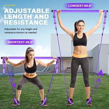 Набір для пілатесу з еластичними стрічками та регульованою штангою, мультифункціональне обладнання для фітнесу вдома, аксесуари для пілатесу