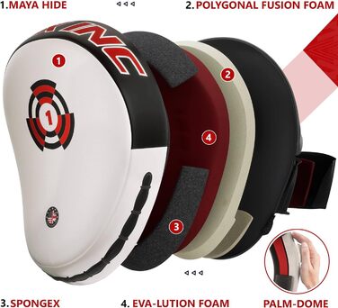 Лапи для боксу та MMA RDX, шкіра Maya Hide, чорні-білі, тренувальні пади для ударів, кікбоксинг, муай-тай, тхеквондо, стандартний розмір