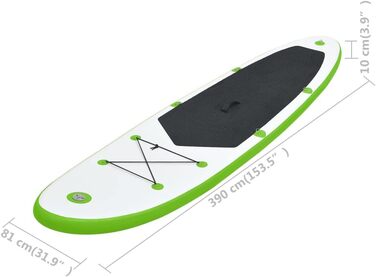 Набір надувної SUP-дошки для плавання vidaXL 390x81x10 см, зелена, з веслом