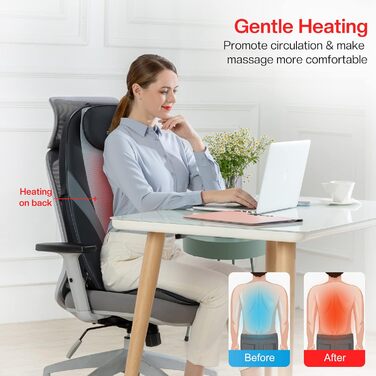 Масажне сидіння Snailax Shiatsu з підігрівом та вібрацією для шиї та спини, масажер для крісла, подарунок для чоловіків та жінок (40.5x35.5x66cm)