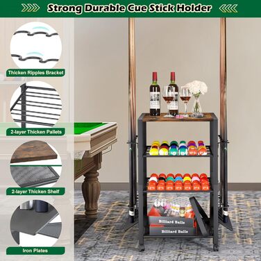 Стійка для київ (8 шт.) з органайзером для аксесуарів для більярду – зберігання для київ, куль, та обладнання. Міцна підставка для більярдного столу вдома або в барі
