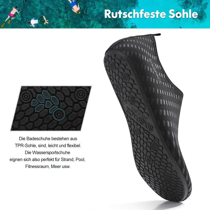 Шкарпетки для плавання та водних видів спорту Sixspace, чорні, розмір 34-47