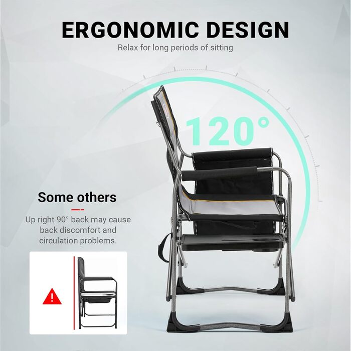 Крісло для кемпінгу OVERMONT: складне, з підспівателем та сумкою-холодильником - до 180 кг, чорне