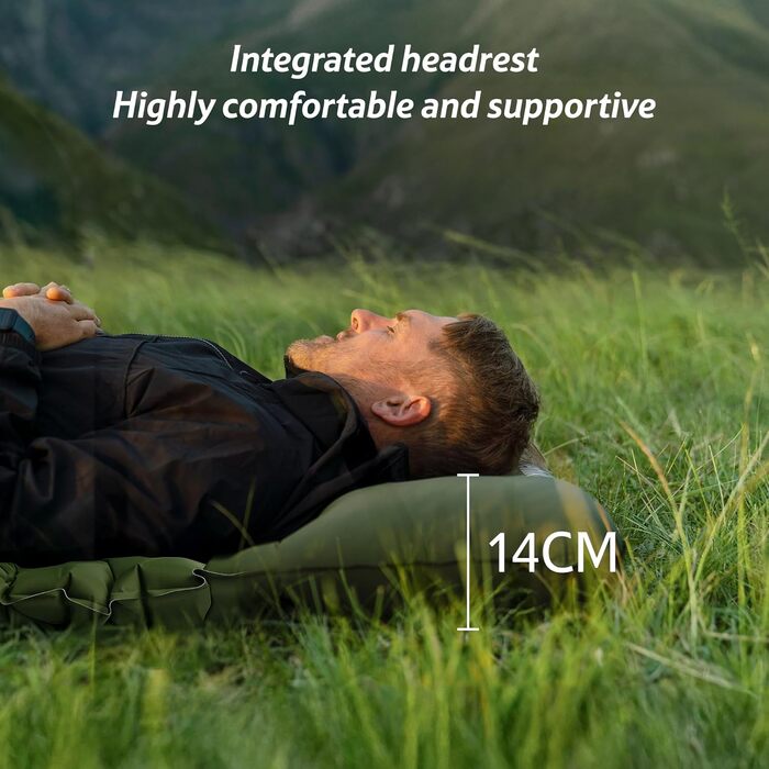 Килимок для кемпінгу Naturehike, Ultraleichte Aufblasbare Schlafmatten, вбудований насос, для велосипеда, походу, намету, початковий рівень (Army Green, одинарний)