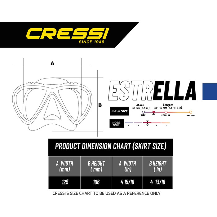 Маска для снорклінгу Cressi Estrella з трубкою Gamma, універсальний розмір, для дорослих, чорна/синя