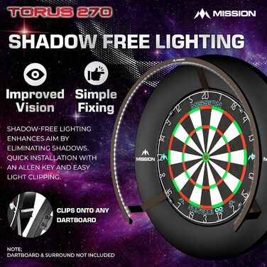 Світлодіодне підсвічування для дартс Mission Darts Torus 270, доступ до ігрової зони, матове чорне, червоне, синє, бронзове
