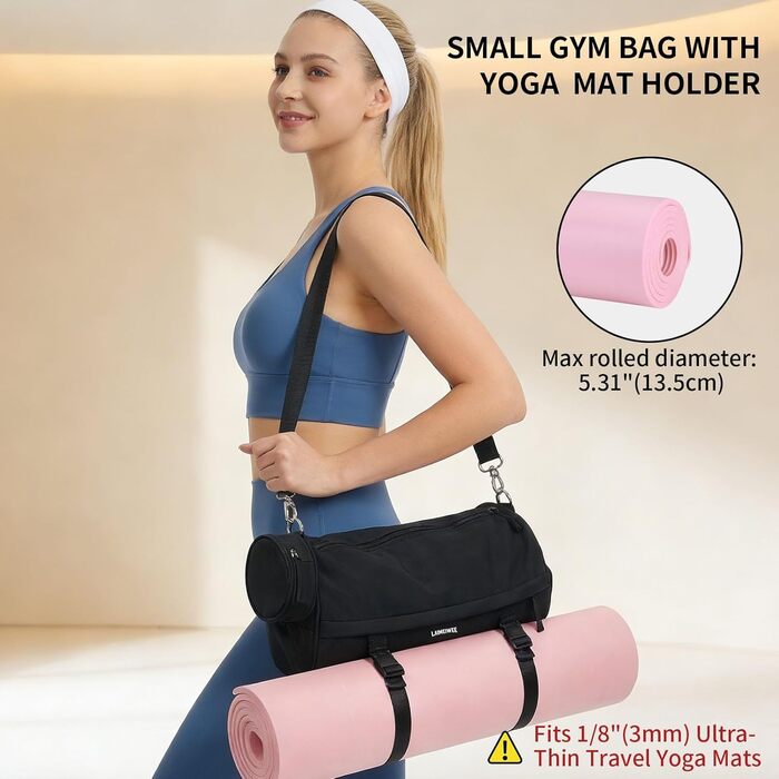 Спортивна сумка 11Л для фітнесу та йоги, водонепроникна сумка для тренувань з відділенням для мокрих речей та ременем для килимка, компактна дорожня сумка-вікенд для залу, басейну та сауни (Чорна)