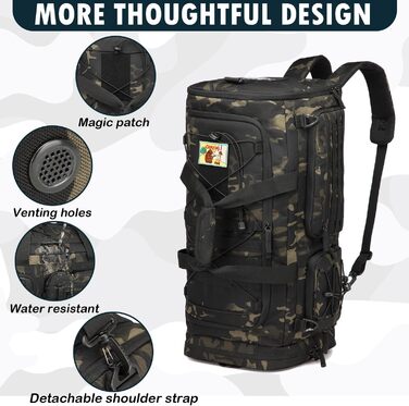 Спортивна сумка 50L для чоловіків 3-в-1 з відділенням для мокрого одягу та взуття, рюкзак, дорожня сумка, валіза ручної поклажі, для тренувань, залу, плавання, подорожей (Чорний CM)