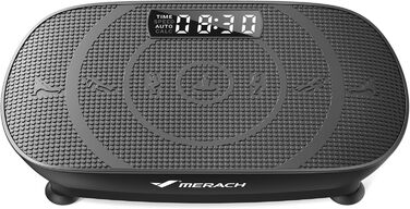 Вібраційна платформа MERACH для формування тіла та релаксації. Тиха, компактна, з LED-дисплеєм, пульт дистанційного керування та зручним силіконовим покриттям. Чорний колір