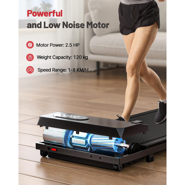 Електрична бігова доріжка Dskeuzeew Walking Pad з регулюванням нахилу для дому та офісу, портативний тренажер для ходьби з LCD-дисплеєм, чорна