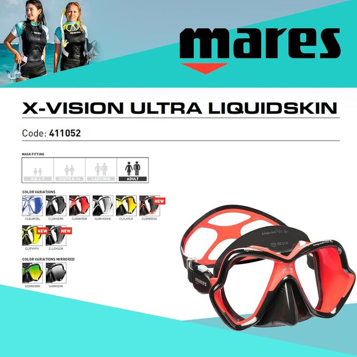 Дайвінгова маска Mares X-Vision Ultra Liquidskin, універсальний розмір, червоно-чорна