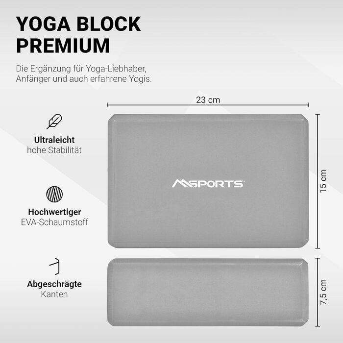 Йога-блоки MSPORTS Premium, 2 шт, антрацит, для йоги та фітнесу