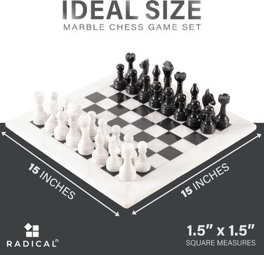 Мармурові шахи Radicaln з коробкою для зберігання, 15 дюймів, біло-чорні, ручна робота, шахова дошка з 32 фігурами, набір для двох гравців, настільна гра для дорослих