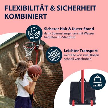 Баскетбольний стенд HUDORA Start: регульована висота, мобільна установка для дітей, підлітків та дорослих, вуличний баскетбольний кошик на колесах (260 см)