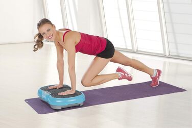 VITALmaxx Вібротренажер 200 Вт, 4-частини, блакитний, LCD-дисплей, пульт дистанційного керування, 99 рівнів вібрації, 9 програм, 3 зони вібрації, еспандери з ручками