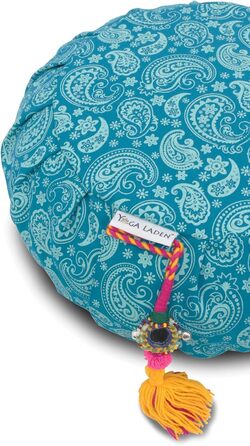 Медитаційна подушка для йоги Paisley Zafu 15 см, бірюзова – знімний чохол, наповнювач з органічної гречки
